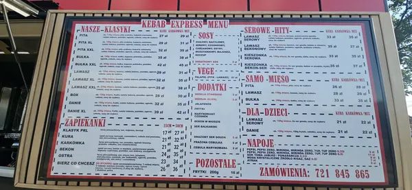 Tablica z menu na kiosku (zdjęcie gościa).